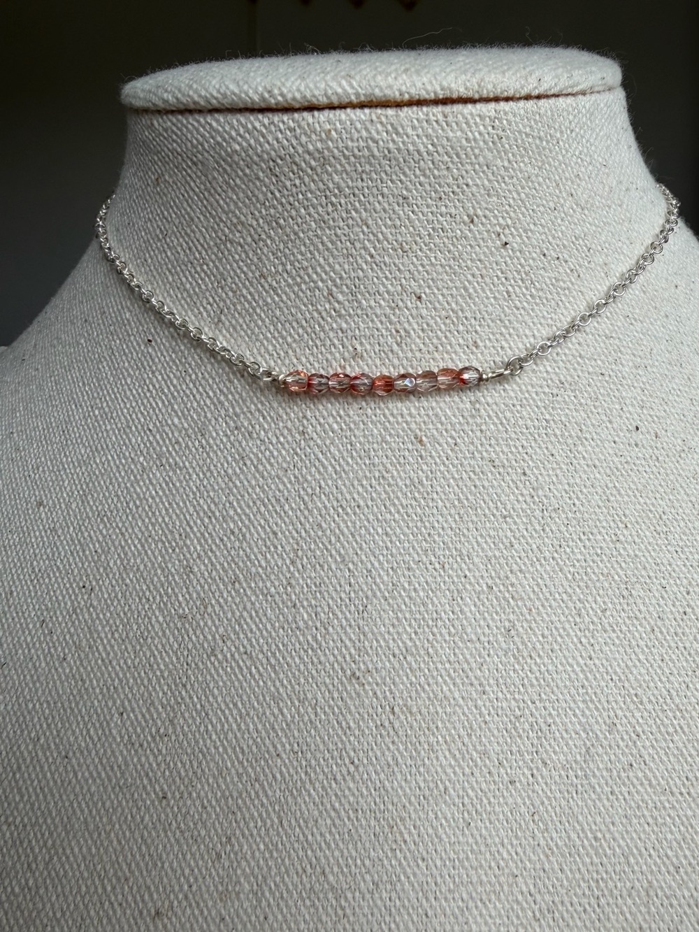 Dainty Pink Crystal Choker Necklace.